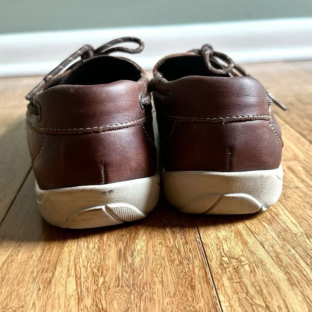 SAS Leather Boat Shoes Mens 10.5 W Wide Brown Lace Up Made in USA Comfort Casual